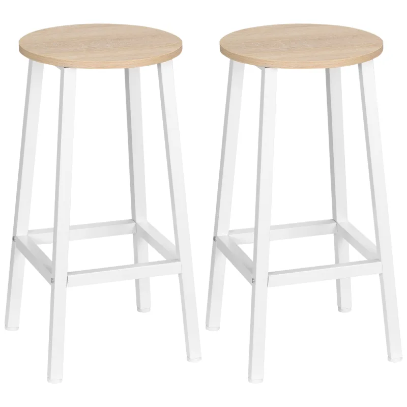 Juego de 2 Taburetes Altos de Cocina con Asiento de Melamina y Patas de Acero 32,5x32,5x65 cm Natural y Blanco Juego de 2 Taburetes Altos de Cocina con Asiento de Melamina y Patas de Acero 32,5x32,5x65 cm Natural y Blanco