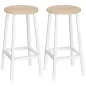 Juego de 2 Taburetes Altos de Cocina con Asiento de Melamina y Patas de Acero 32,5x32,5x65 cm Natural y Blanco