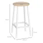 Juego de 2 Taburetes Altos de Cocina con Asiento de Melamina y Patas de Acero 32,5x32,5x65 cm Natural y Blanco