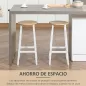 Juego de 2 Taburetes Altos de Cocina con Asiento de Melamina y Patas de Acero 32,5x32,5x65 cm Natural y Blanco