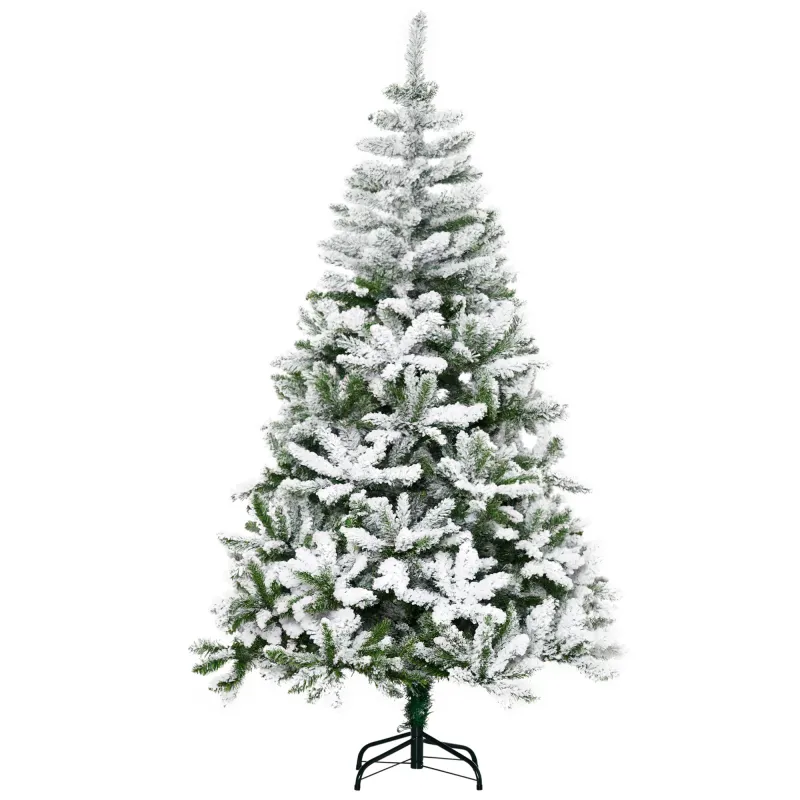 Árbol de Navidad Artificial 180 cm con Nieve Ignífugo con 750 Ramas Decoración Navideña para Interiores Verde