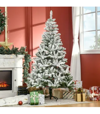 Árbol de Navidad Artificial 180 cm con Nieve Ignífugo con 750 Ramas Decoración Navideña para Interiores Verde
