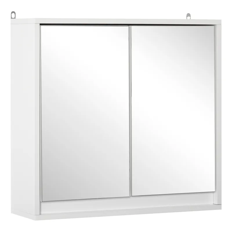 Armario de Baño con Espejo con 2 Puertas y Balda Ajustable Mueble Colgante de Estilo Moderno 48x14,5x45 cm Blanco
