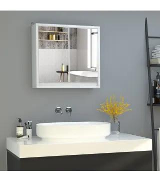 Armario de Baño con Espejo con 2 Puertas y Balda Ajustable Mueble Colgante de Estilo Moderno 48x14,5x45 cm Blanco