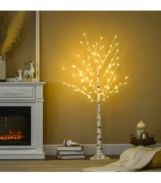 Árbol de Abedul Altura 150 cm con 96 Luces LED IP44 Blanco Cálido Decoración para Interiores 22x22x150 cm Blanco