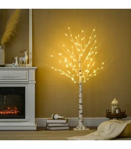 Árbol de Abedul Altura 150 cm con 96 Luces LED IP44 Blanco Cálido Decoración para Interiores 22x22x150 cm Blanco