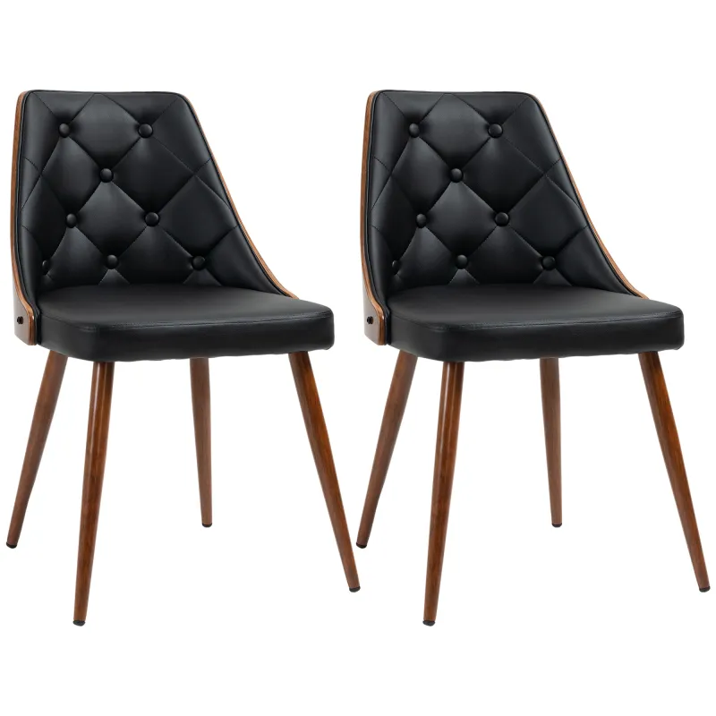 Set de 2 Sillas de Comedor Modernas con Asiento Tapizado en Cuero Sintético y Patas de Acero 50,5x59x82 cm Negro