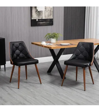Set de 2 Sillas de Comedor Modernas con Asiento Tapizado en Cuero Sintético y Patas de Acero 50,5x59x82 cm Negro