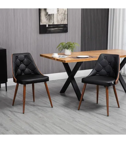 Set de 2 Sillas de Comedor Modernas con Asiento Tapizado en Cuero Sintético y Patas de Acero 50,5x59x82 cm Negro