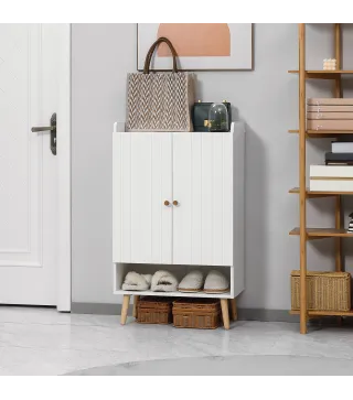 Mueble Zapatero con 2 Puertas Armario de Zapatos para 15 Pares de Zapatos para Pasillo Entrada 60x33x100cm Blanco