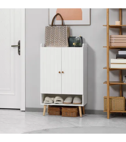 Mueble Zapatero con 2 Puertas Armario de Zapatos para 15 Pares de Zapatos para Pasillo Entrada 60x33x100cm Blanco