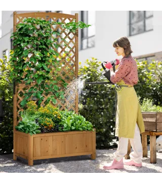 Jardinera con Celosía de Madera para Enredaderas Cultivo de Plantas para Patio Terraza 90x45x180 Madera Natural