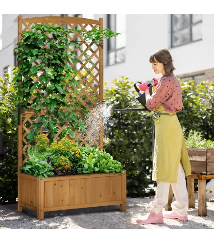 Jardinera con Celosía de Madera para Enredaderas Cultivo de Plantas para Patio Terraza 90x45x180 Madera Natural