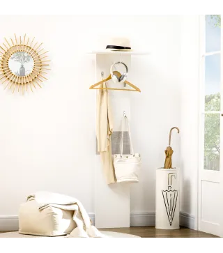 Perchero de Pared con 4 Ganchos y Estante con Barra de Aluminio para Entrada Pasillo 50x23,5x160 cm Blanco