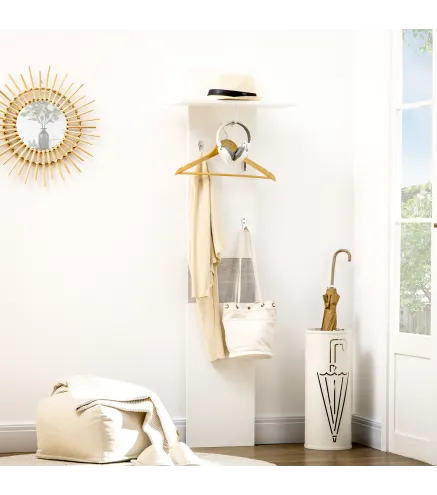 Perchero de Pared con 4 Ganchos y Estante con Barra de Aluminio para Entrada Pasillo 50x23,5x160 cm Blanco