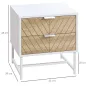 Mesita de Noche con 2 Cajones con Patas de Acero Mesilla Auxiliar para Salón Dormitorio 45x39x48cm Blanco y Roble