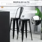 Juego de 4 Taburetes Altos de Cocina de Metal con Respaldo Alto y Reposapiés para Comedor 44x46x116 cm Negro