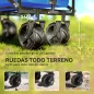 Carro de Transporte Plegable con Toldo y Asa Telescópica Carga Máx. 68 kg para Playa Camping 117x55x98cm Azul