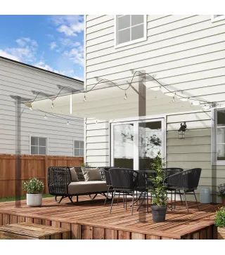 Cubierta para Techo Retráctil de 2,5x2,55m para Pérgola 3x3 Tela de Repuesto con 10 Orificios de Drenaje Crema