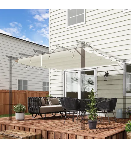 Cubierta para Techo Retráctil de 2,5x2,55m para Pérgola 3x3 Tela de Repuesto con 10 Orificios de Drenaje Crema