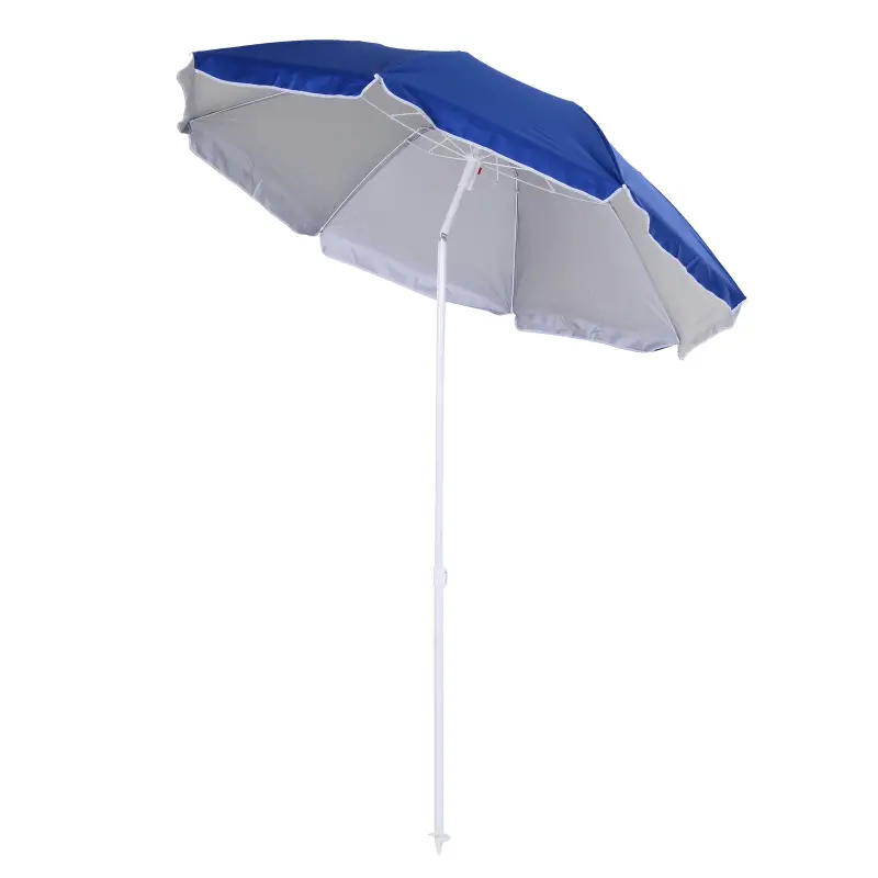 Sombrilla de Playa Ajustable con Mástil de Metal Toldo Inclinable Protección UV y Bolsa de Transporte Ø160x205 cm Azul