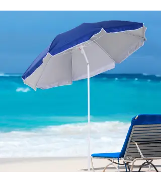 Sombrilla de Playa Ajustable con Mástil de Metal Toldo Inclinable Protección UV y Bolsa de Transporte Ø160x205 cm Azul