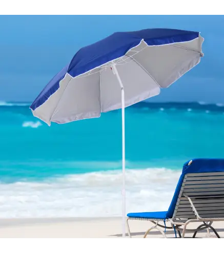 Sombrilla de Playa Ajustable con Mástil de Metal Toldo Inclinable Protección UV y Bolsa de Transporte Ø160x205 cm Azul