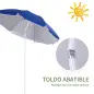 Sombrilla de Playa Ajustable con Mástil de Metal Toldo Inclinable Protección UV y Bolsa de Transporte Ø160x205 cm Azul