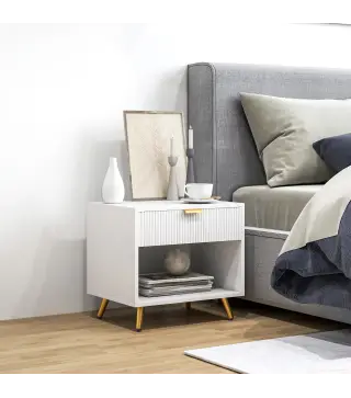 Mesita de Noche Moderna Mesilla de Noche con Cajón y Compartimento Abierto para Dormitorio Salón 50x40x47 cm Blanco