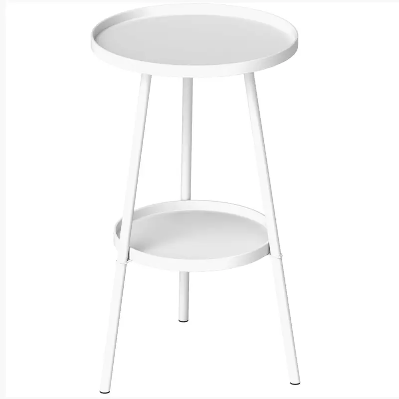 Mesa de Jardín Redonda de 2 Niveles con Bordes Elevados Bandeja Inferior para Exterior e Interior Ø32x51 cm Blanco