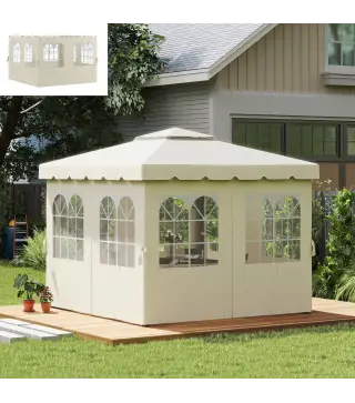 Paredes Laterales de Sustitución para Pérgola 3x3 m con Protección UV Ventanas Transparentes y Cortinas Ajustables Crema