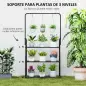 Estantería para Plantas de 3 Niveles con Ganchos de Metal Barra para Colgar para Interior y Exterior Negro