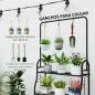 Estantería para Plantas de 3 Niveles con Ganchos de Metal Barra para Colgar para Interior y Exterior Negro