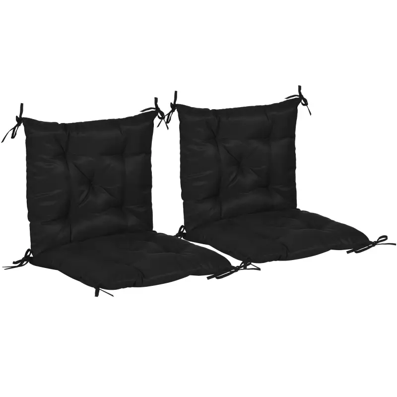Conjunto de 2 Cojines para Silla 50x98x8 cm con Respaldo 6 Cordones de Fijación para Jardín Terraza Balcón Negro