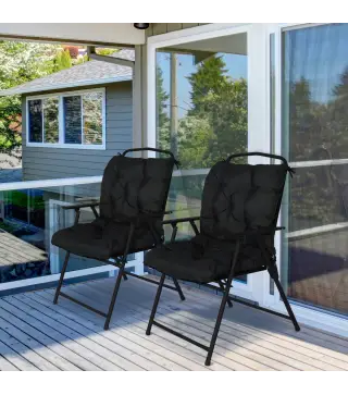 Conjunto de 2 Cojines para Silla 50x98x8 cm con Respaldo 6 Cordones de Fijación para Jardín Terraza Balcón Negro