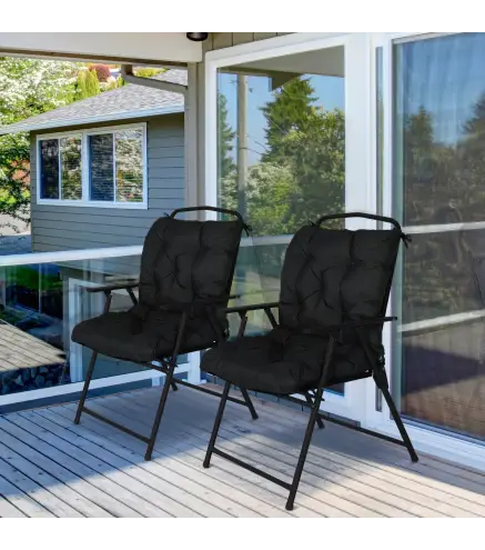 Conjunto de 2 Cojines para Silla 50x98x8 cm con Respaldo 6 Cordones de Fijación para Jardín Terraza Balcón Negro