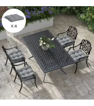Conjunto de Cojines para Sillas de Comedor y Jardín Impermeable y Anti-UV con 2 Cordones de Fijación 48x48x10 cm Gris