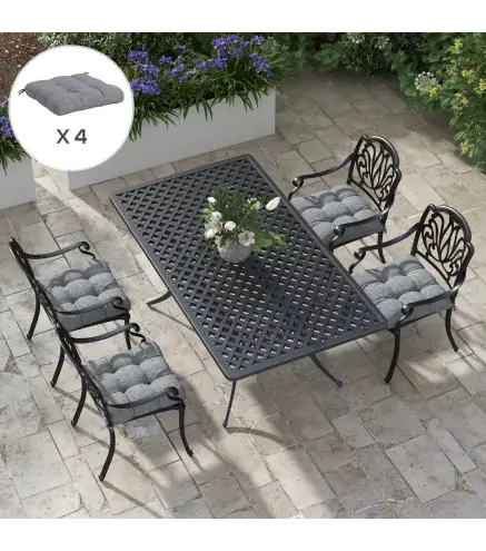 Conjunto de Cojines para Sillas de Comedor y Jardín Impermeable y Anti-UV con 2 Cordones de Fijación 48x48x10 cm Gris