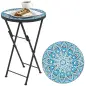 Mesa Auxiliar Redonda de Jardín Plegable con Encimera de Mosaico y Almohadillas Antideslizantes Ø35,5x55 cm Azul