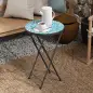 Mesa Auxiliar Redonda de Jardín Plegable con Encimera de Mosaico y Almohadillas Antideslizantes Ø35,5x55 cm Azul