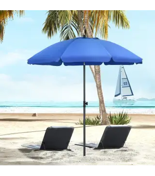 Sombrilla de Playa con Protección UV50+ Mástil de Ø32 mm y Toldo Ajustable Ø180x209 cm Azul