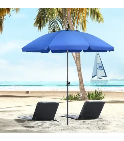 Sombrilla de Playa con Protección UV50+ Mástil de Ø32 mm y Toldo Ajustable Ø180x209 cm Azul