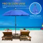 Sombrilla de Playa con Protección UV50+ Mástil de Ø32 mm y Toldo Ajustable Ø180x209 cm Azul
