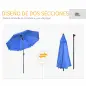 Sombrilla de Playa con Protección UV50+ Mástil de Ø32 mm y Toldo Ajustable Ø180x209 cm Azul