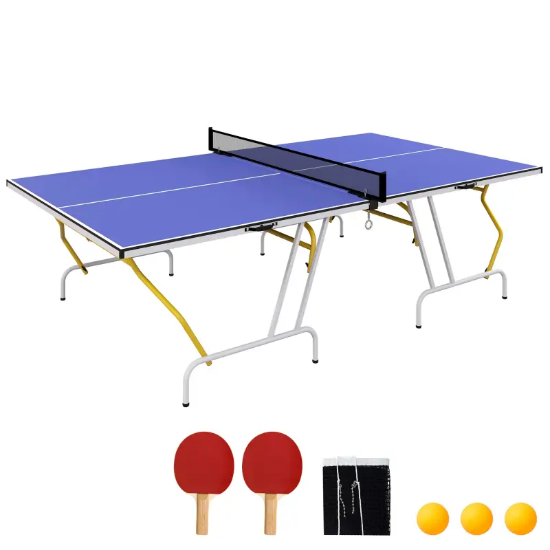 Mesa de Ping Pong Plegable Mesa de Tenis de Mesa Diseño Compacto con Red y Reposapiés Ajustables 274x152,5x76 cm Azul