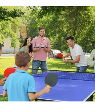 Mesa de Ping Pong Plegable Mesa de Tenis de Mesa Diseño Compacto con Red y Reposapiés Ajustables 274x152,5x76 cm Azul