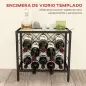 Botellero Vino para 10 Botellas con Encimera de Vidrio Templado y Marco de Acero para Salón Comedor 41x22x41 cm Negro