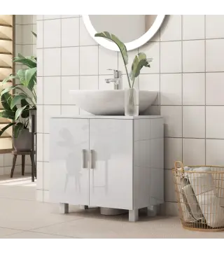 Mueble para Debajo del Lavabo con 2 Puertas 2 Estantes y Sistema Antivuelco para Cuarto Baño 60x35x60 cm Blanco