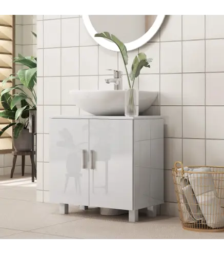 Mueble para Debajo del Lavabo con 2 Puertas 2 Estantes y Sistema Antivuelco para Cuarto Baño 60x35x60 cm Blanco