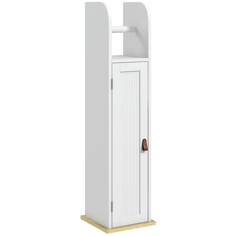 Columna de Baño Armario de Baño con Compartimento Abierto Puerta 2 Estantes Ajustables y Portarrollo 20x20x80 cm Blanco